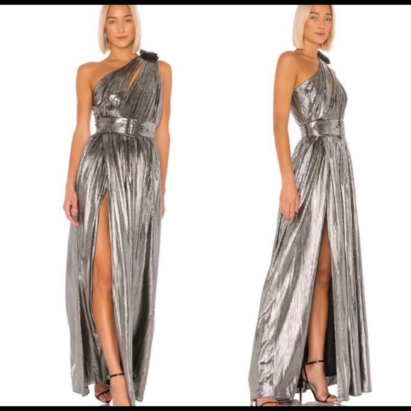 Retrofete Andrea Gown WITH BELT in Gunmetal Silver Maxi Formal Dress Small - Picture 9 of 9